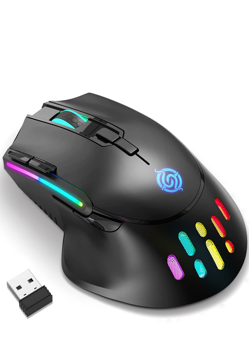 Wireless Gaming Mouse, Wired and Wireless Dual Modes Rechargeable RGB Gaming Mouse with 7 ons, Ergonomic and 3 Adjustable DPI Levels up to 3200 DPI for PC Laptop Gamer (Black) - Image 1