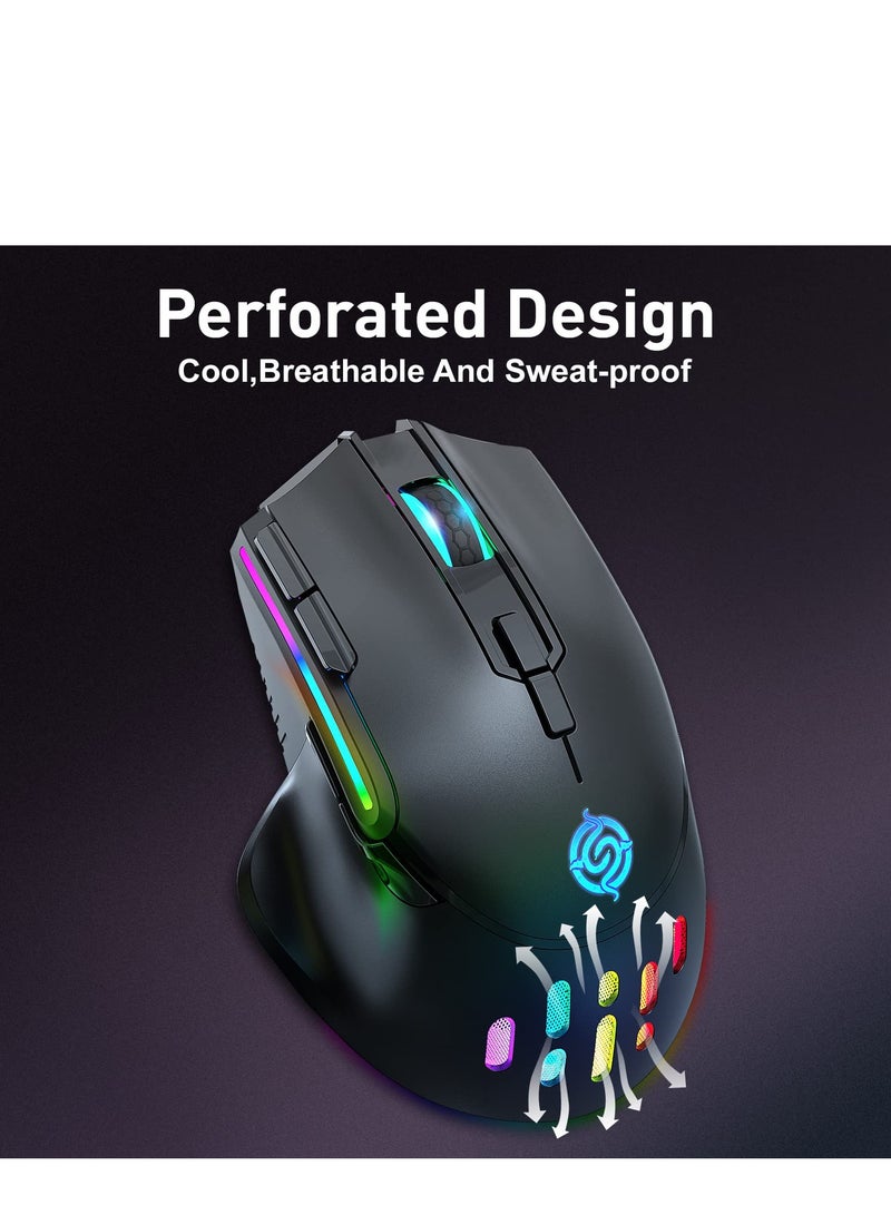 Wireless Gaming Mouse, Wired and Wireless Dual Modes Rechargeable RGB Gaming Mouse with 7 ons, Ergonomic and 3 Adjustable DPI Levels up to 3200 DPI for PC Laptop Gamer (Black) - Image 4