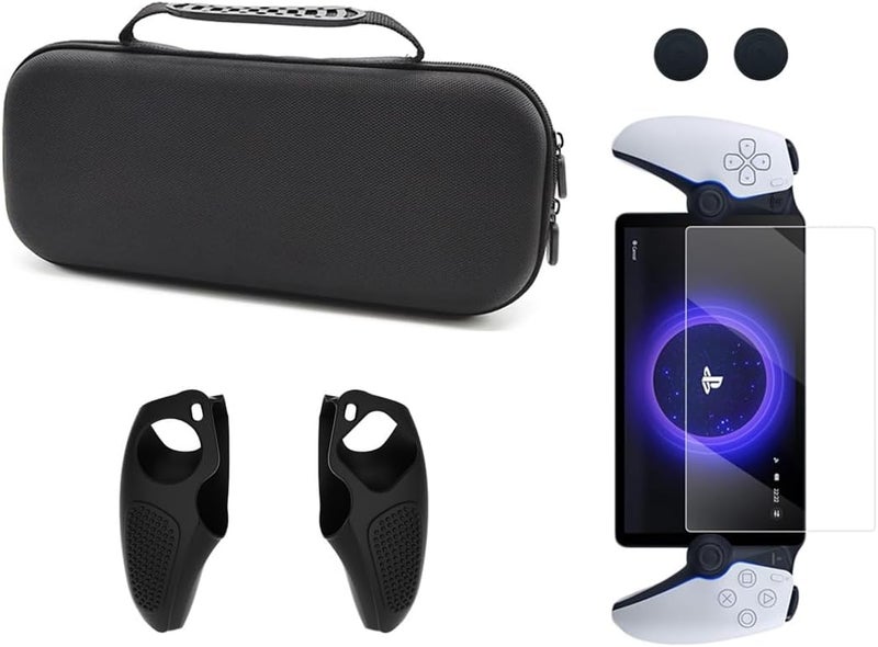 Carrying Case for Playstation Portal Remote Player Console, Portable Travel Handbag for PS5 Accessories Storage, with Split Silicone Protective Cover, Screen Protection & Thumb Caps -Black - Image 1