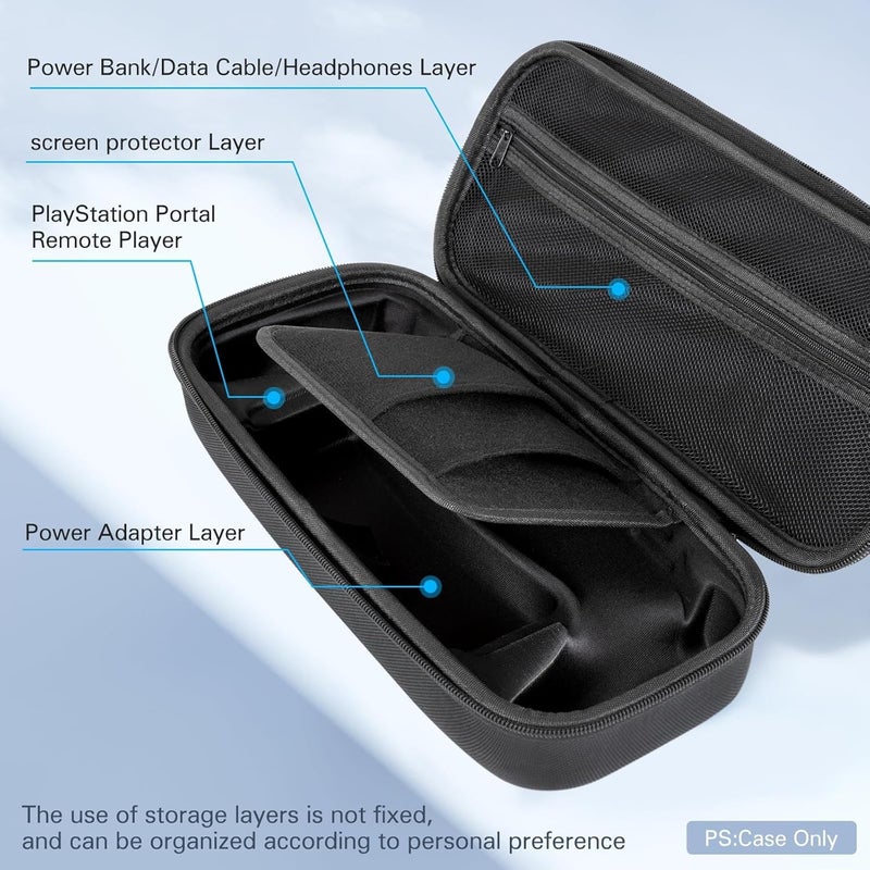 Carrying Case for Playstation Portal Remote Player Console, Portable Travel Handbag for PS5 Accessories Storage, with Split Silicone Protective Cover, Screen Protection & Thumb Caps -Black - Image 3