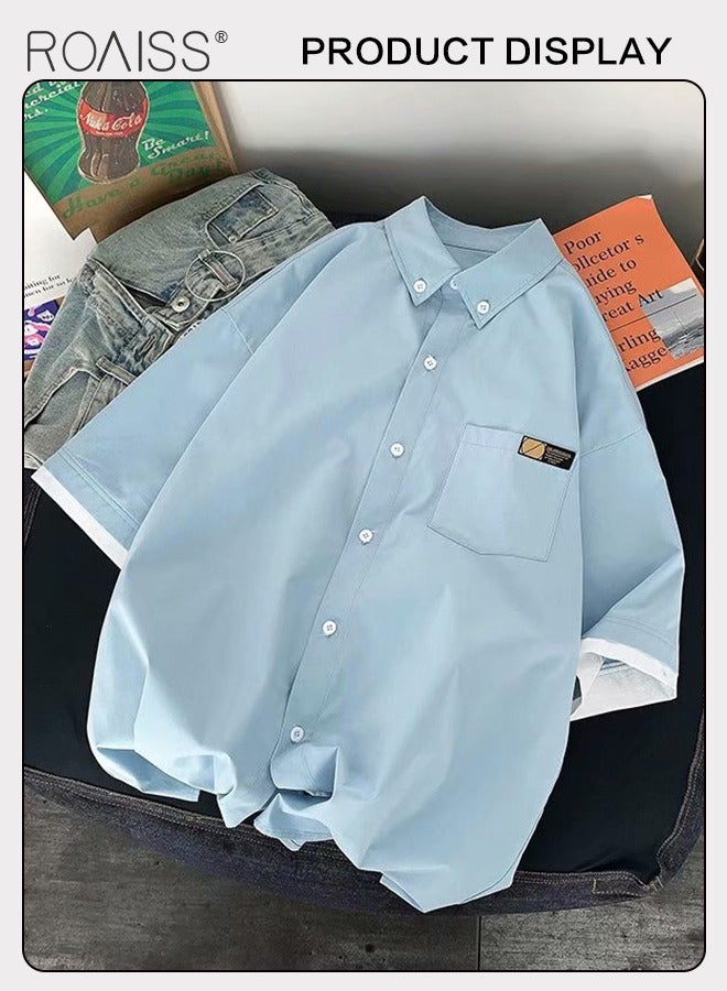 رويس قميص أنيق غير رسمي للرجال، سترة قميص مريحة ومسامية للرجال، قميص بأكمام قصيرة وأزرار مع جيب على الصدر، مناسب للارتداء اليومي والأنشطة الخارجية - Image 2