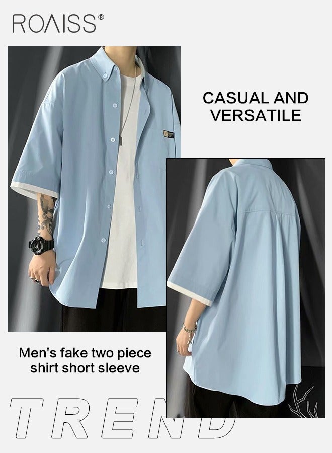 رويس قميص أنيق غير رسمي للرجال، سترة قميص مريحة ومسامية للرجال، قميص بأكمام قصيرة وأزرار مع جيب على الصدر، مناسب للارتداء اليومي والأنشطة الخارجية - Image 5