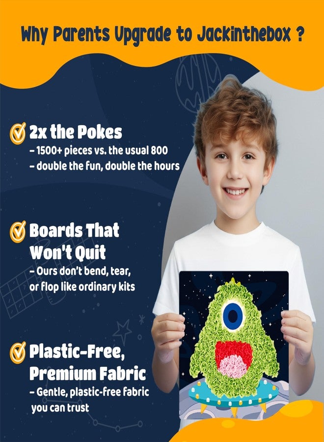 jackinthebox Poke Poke Art for Kids - SpaceTheme Dress Decorations Like Sun, Star, Rocket, Astronaut, Planet, Alien Mess-Free Sewing Art for Kids, Gift for Girls and Boys Ages 4 5 6 7 8 - Image 4