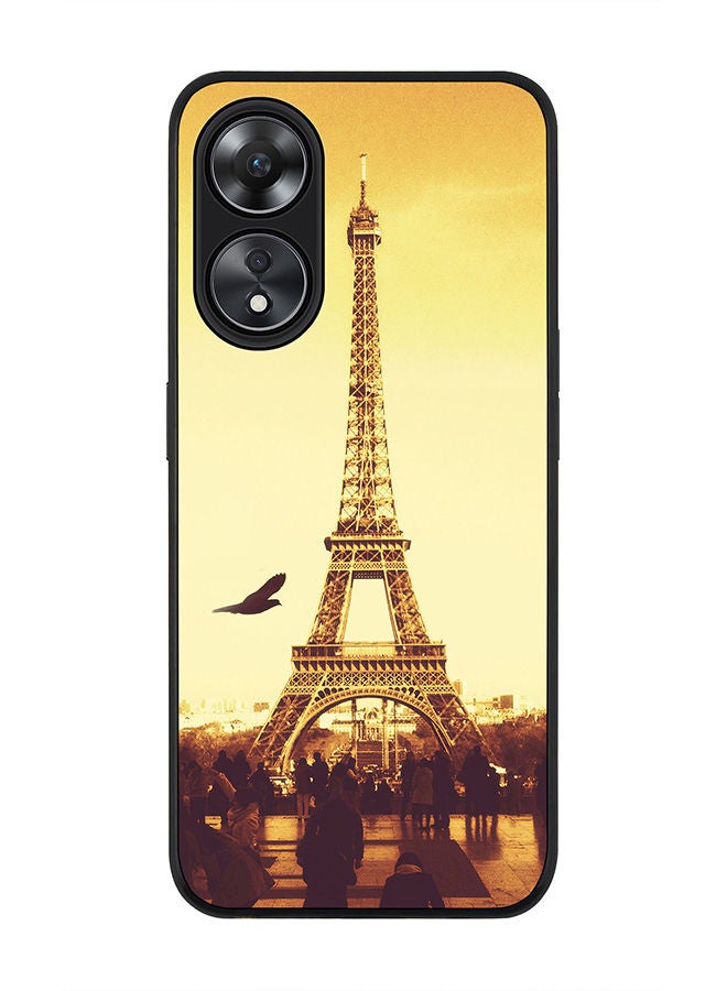 Stylizedd حافظة سوداء متينة لهاتف Oppo A78 5G / Oppo A58 5G - حافظة مرنة رقيقة من TPU مع حواف مطاطية مضادة للسقوط - برج إيفل في باريس - Image 1