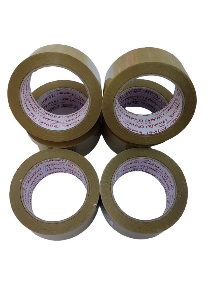 PRIMA Packing Tape Brown Strong Adhesive 6 Pieces 48mm 100 Yards 92 Meter Long Each Piece  - Image 1