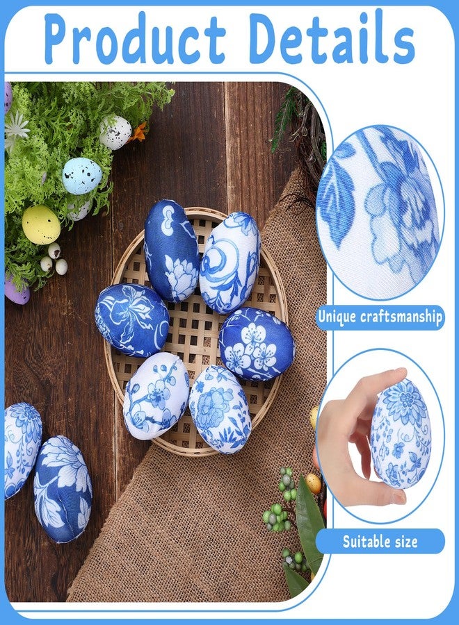 PullCrease مجموعة بيض عيد الفصح الصينية من بول كريز، 12 قطعة، باللونين الأزرق والأبيض، ارتفاع 3.2 بوصة، بيض زينة ربيعي لحشو سلال عيد الفصح وتزيين حفلات الربيع المنزلية - Image 3