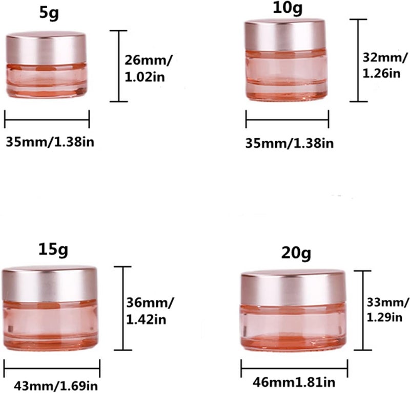 Healthcom 10 Packs 10 Gram10ml Empty Jars Pink Glass Cosmetic Jar Pot Bottles with Rose Gold Lids Refillable Cosmetic Container Eye Cream Jar Pot Vials for Makeup Lotion Face Eyeshadow Lip Balms - Image 2