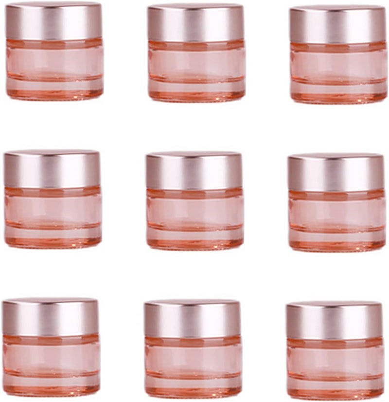 Healthcom 10 Packs 10 Gram10ml Empty Jars Pink Glass Cosmetic Jar Pot Bottles with Rose Gold Lids Refillable Cosmetic Container Eye Cream Jar Pot Vials for Makeup Lotion Face Eyeshadow Lip Balms - Image 1