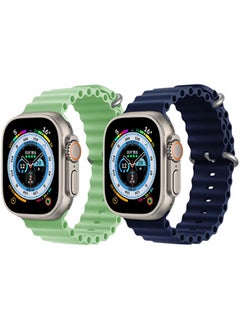 Silicone Ocean Band Strap Mint Green Silicone Ocean Band Strap Dark Blue Set of 2 for Apple Watch Ultra 8 49mm