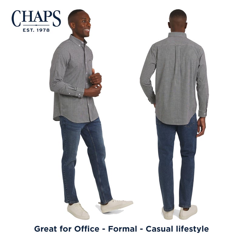 Chaps Men's Classic Fit Long Sleeve Button Down Stretch Poplin Casual Shirt, American Black, Medium - Image 3