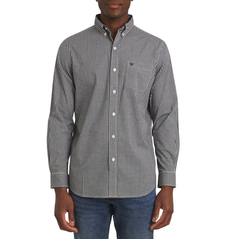 Chaps Men's Classic Fit Long Sleeve Button Down Stretch Poplin Casual Shirt, American Black, Medium - Image 1