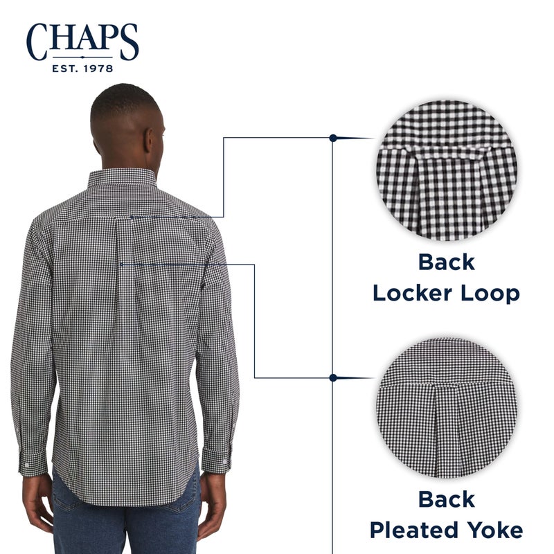 Chaps Men's Classic Fit Long Sleeve Button Down Stretch Poplin Casual Shirt, American Black, Medium - Image 5