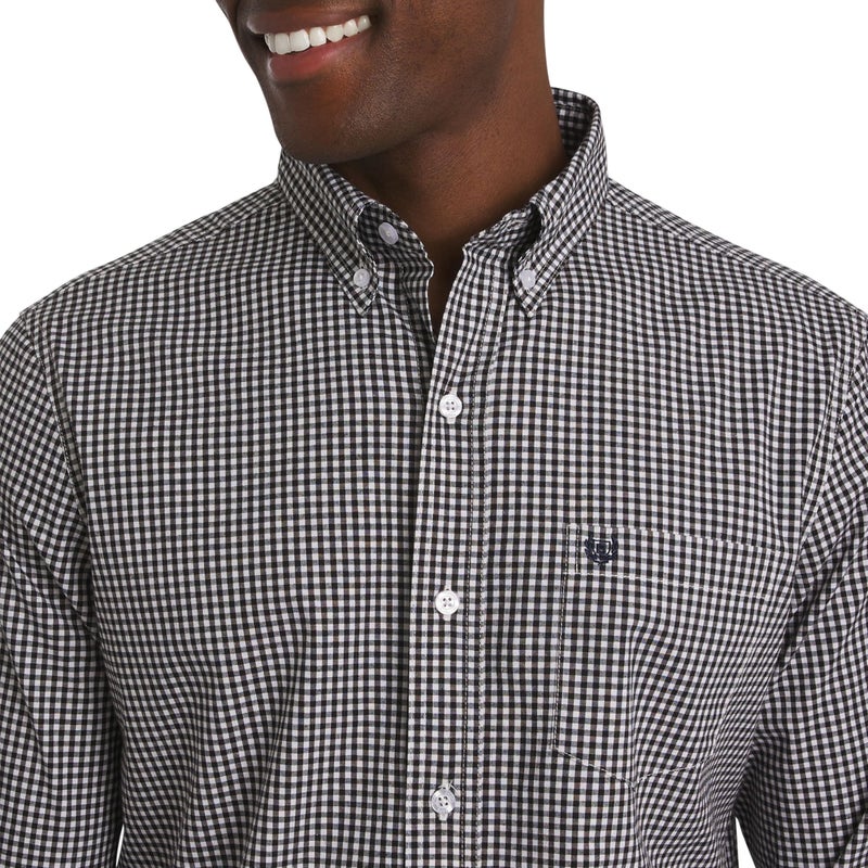 Chaps Men's Classic Fit Long Sleeve Button Down Stretch Poplin Casual Shirt, American Black, Medium - Image 2