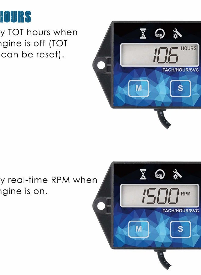 Runleader Digital Hour Meter Tachometer, Maintenance Reminder, Battery able, User Shutdown, Use for ZTR Lawn Mower Tractor Generator Marine Outboard ATV (HM011F) - Image 2