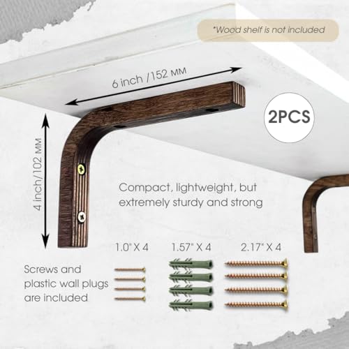 EvenWood 2Piece Set of Wooden Shelf Brackets L Shelf Holders Floating Shelf Brackets 6 inch Wood Shelf Supports Solid Wood Wall Mount Corner Brace Smooth Surface Includes Mounting Screws - Image 3