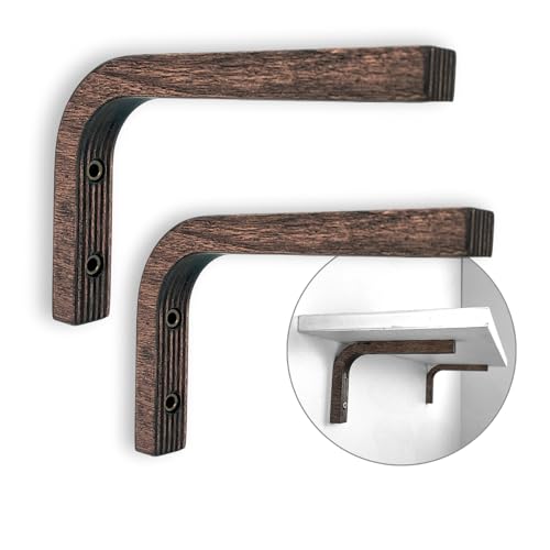 EvenWood 2Piece Set of Wooden Shelf Brackets L Shelf Holders Floating Shelf Brackets 6 inch Wood Shelf Supports Solid Wood Wall Mount Corner Brace Smooth Surface Includes Mounting Screws - Image 1
