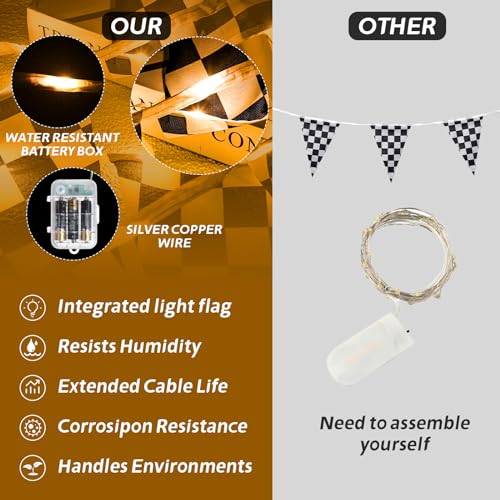 Aurelema Light up Black and White Checkered Flag Banner, 32.8 ft Racing Flags Plastic Race Checkered Pennant Banner with 8 Light Modes for Race Themed Party Decorations Supplies - Image 3
