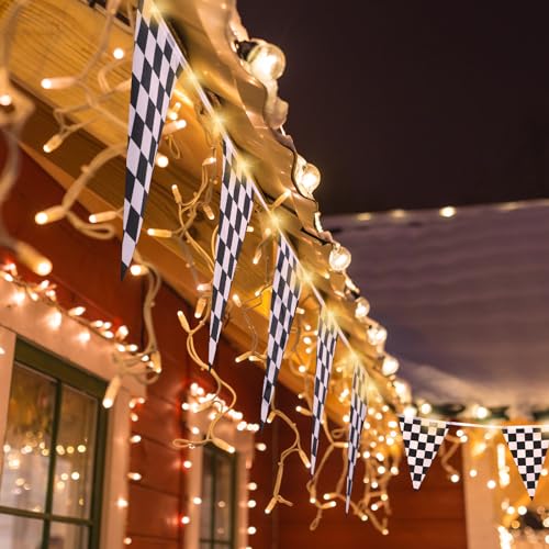 Aurelema Light up Black and White Checkered Flag Banner, 32.8 ft Racing Flags Plastic Race Checkered Pennant Banner with 8 Light Modes for Race Themed Party Decorations Supplies - Image 5