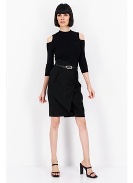 Couture Made For Vero Moda Women Belted Ribbed Midi Dress, Black  - Image 4