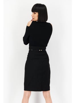 Couture Made For Vero Moda Women Belted Ribbed Midi Dress, Black  - Image 3
