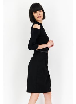 Couture Made For Vero Moda Women Belted Ribbed Midi Dress, Black  - Image 2