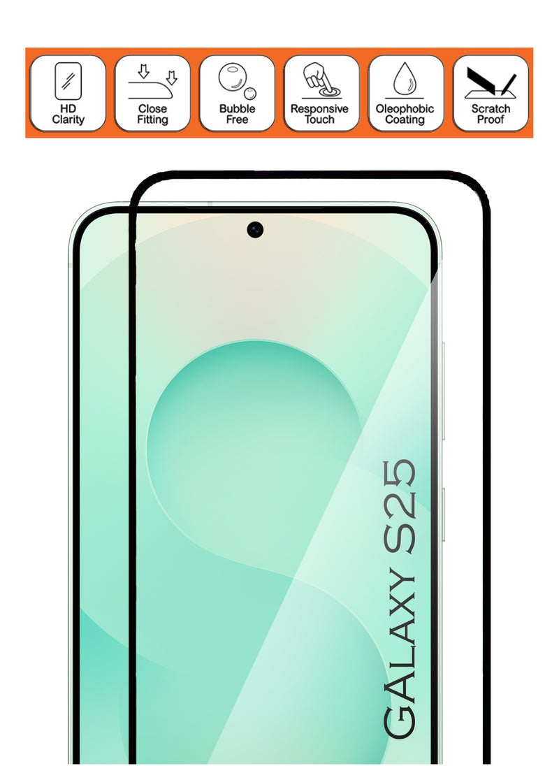 Generic - For Samsung Galaxy S25 - Fingerprint Unlock Compatibe Tempered Glass Screen Protector - Advanced Border-Less Full Edge to Edge ,Shatterproof , High Responsiveness , Higher Transparency , Quick to Install ,Anti-scratch and Bubble-free Screen Protector [100% Fingerprint Unlock]- Black - Image 1