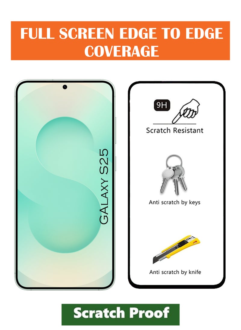 Generic - For Samsung Galaxy S25 - Fingerprint Unlock Compatibe Tempered Glass Screen Protector - Advanced Border-Less Full Edge to Edge ,Shatterproof , High Responsiveness , Higher Transparency , Quick to Install ,Anti-scratch and Bubble-free Screen Protector [100% Fingerprint Unlock]- Black - Image 1