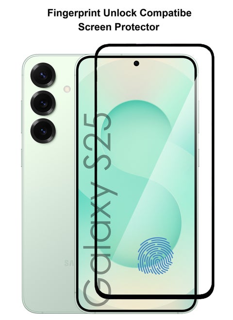 For Samsung Galaxy S25 - Fingerprint Unlock Compatibe Tempered Glass Screen Protector - Advanced Border-Less Full Edge to Edge ,Shatterproof , High Responsiveness , Higher Transparency , Quick to Install ,Anti-scratch and Bubble-free Screen Protector [100% Fingerprint Unlock]- Black