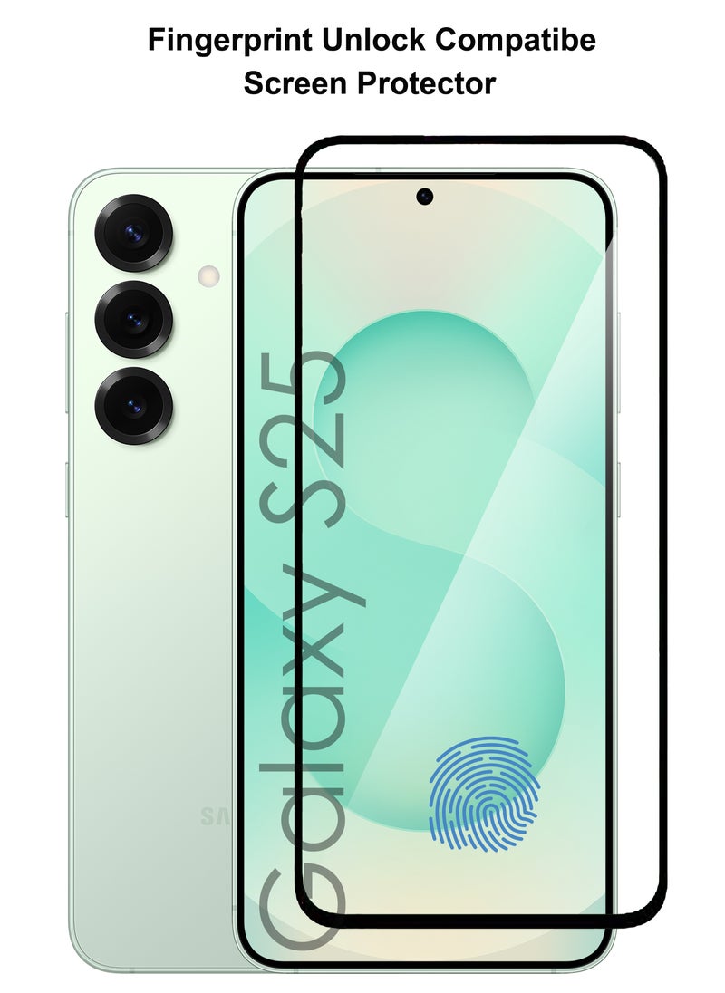 Generic - For Samsung Galaxy S25 - Fingerprint Unlock Compatibe Tempered Glass Screen Protector - Advanced Border-Less Full Edge to Edge ,Shatterproof , High Responsiveness , Higher Transparency , Quick to Install ,Anti-scratch and Bubble-free Screen Protector [100% Fingerprint Unlock]- Black - Image 1