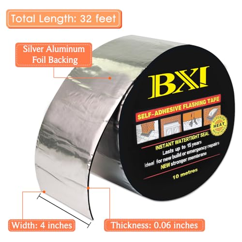 BXI Flashing Roll Tape Membrane, 4 inches X 32 Feet Thick Waterproof Patch Seal Tape, Self-Adhesive SBS Modified Rubberized Asphalt, Deck Seam Joist Leak Sealant for Roof Window Gutter Repair Outdoor - Image 2