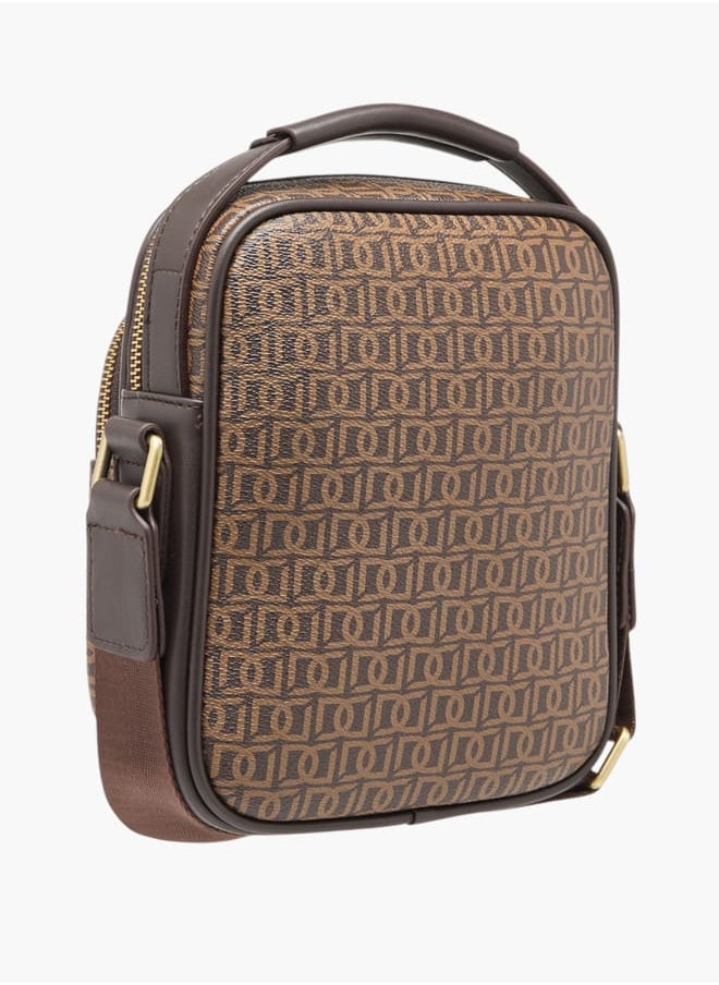 DUCHINI Mens Monogram Print Crossbody Bag With Zip Closure And Adjustable Strap  - Image 3