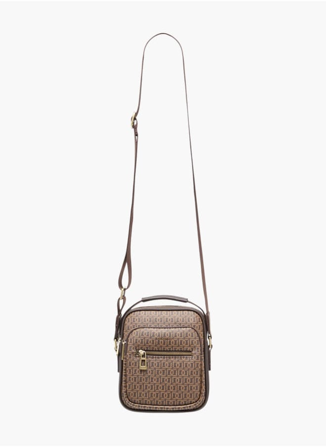 DUCHINI Mens Monogram Print Crossbody Bag With Zip Closure And Adjustable Strap  - Image 2