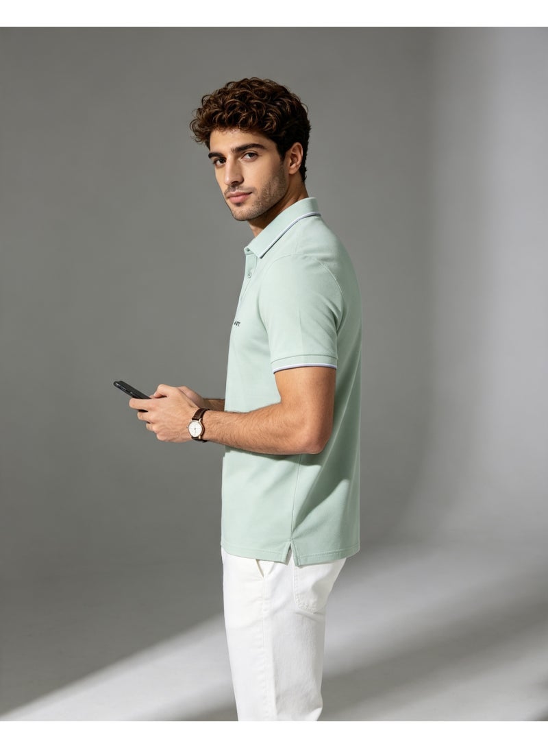 GANT Men Short Sleeve Casual Polo Shirt Classic Collar Everyday Office Wear Mint Green - Image 2