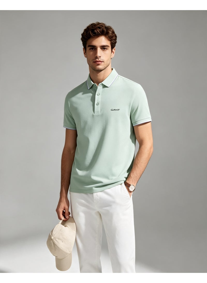 GANT Men Short Sleeve Casual Polo Shirt Classic Collar Everyday Office Wear Mint Green - Image 1