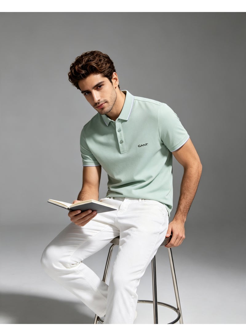 GANT Men Short Sleeve Casual Polo Shirt Classic Collar Everyday Office Wear Mint Green - Image 4