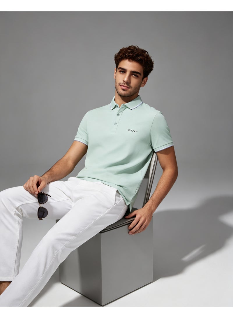 GANT Men Short Sleeve Casual Polo Shirt Classic Collar Everyday Office Wear Mint Green - Image 3