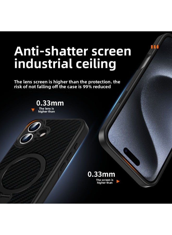 For Iphone16 Carbon Brazed Dimension Magnetic Aspiration Fulcrum Shell Suitable For 360 Rotating Bracket Frosted Drop-resistant For Iphone 15 Mobile Phone Case-Colour:Carbon Brazing-black-Applicable Model:For Iphone12