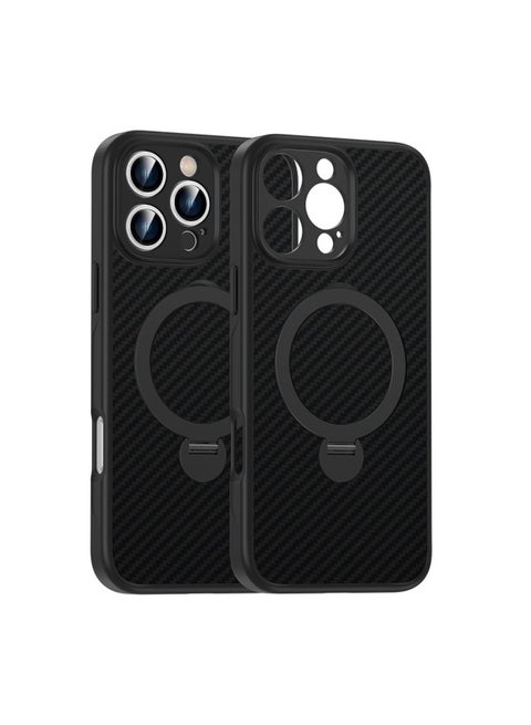 For Iphone16 Carbon Brazed Dimension Magnetic Aspiration Fulcrum Shell Suitable For 360 Rotating Bracket Frosted Drop-resistant For Iphone 15 Mobile Phone Case-Colour:Carbon Brazing-black-Applicable Model:For Iphone12