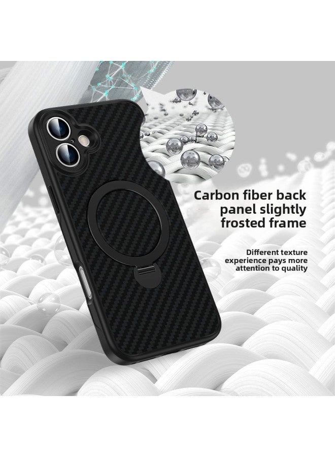 For Iphone16 Carbon Brazed Dimension Magnetic Aspiration Fulcrum Shell Suitable For 360 Rotating Bracket Frosted Drop-resistant For Iphone 15 Mobile Phone Case-Colour:Carbon Brazing-black-Applicable Model:For Iphone12