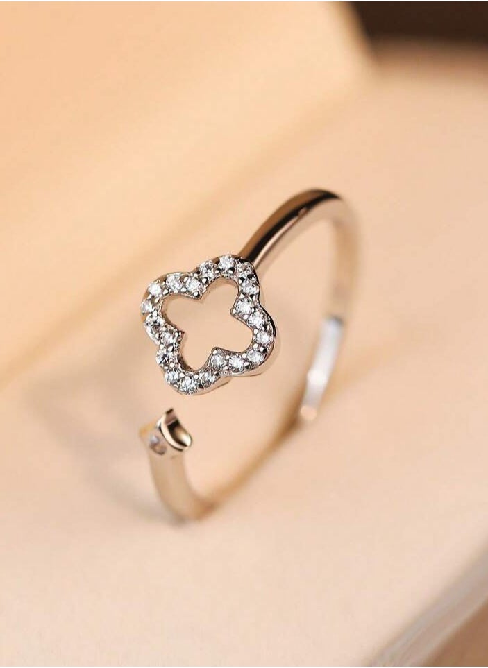 Luxurious And Delicate Silver Ring Made With High Quality And Extreme Precision From 925 Sterling Silver In The Shape Of Four-Leaf Flower Studded With Small Zircon Crystals To Give A Wonderful Look To The Princess Who Deserves It - pzsku/Z5F230D25402955C2DBACZ/45/_/1734189843/d7a32f7e-f13d-4657-af7b-2713ba860a78