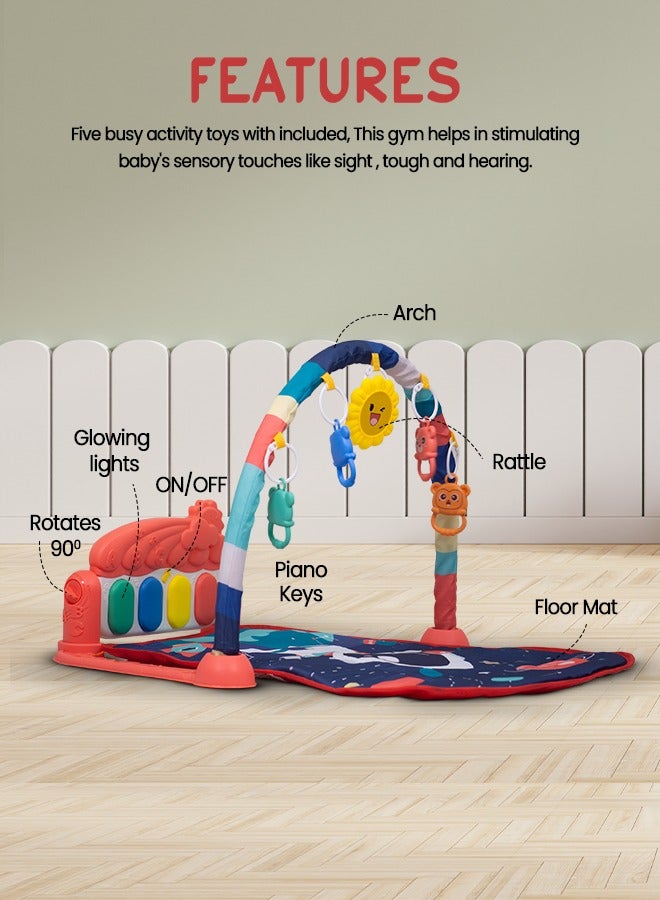 Baybee Kick & Play Piano Playgym for Babies, Activity Play Gym for Baby with Rotating Piano, 5 Hanging Rattle Kids Toys Baby Crawling Mat for Newborn Baby Play Gym for Baby 0 to 12 Month Boy Girl DBL - Image 3