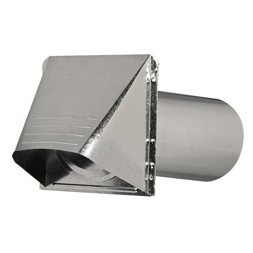 Deflecto Dryer Vent, Wide Mouth Galvanized Vent Hood with Pipe, Silver, 4” (GVH4NR) , GRAY - Image 2