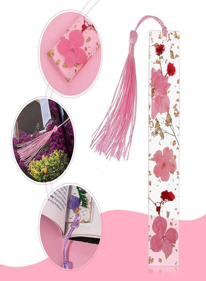 cobee Resin Dried Flower Bookmark, 2 Pieces Transparent Pressed Flower Bookmark Handmade Floral Page Marker with Tassel Cute Bookmark for Women Kids Book Lovers Gift (Purple+Pink) - Image 5