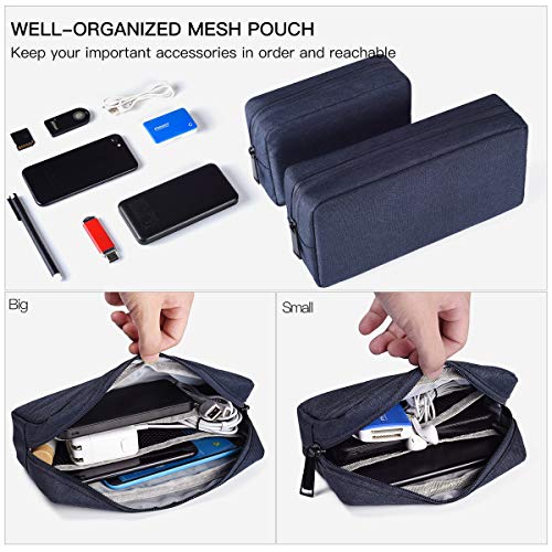 imComor 2-Pack Portable Storage Pouch Bag, Universal Electronics Accessories Case Cable Organizer Compatible with Hard Drive, Laptop Mouse, Power Bank, Adapter, Cellphone, Cosmetics (Small+Big-Navy Blue) - Image 3