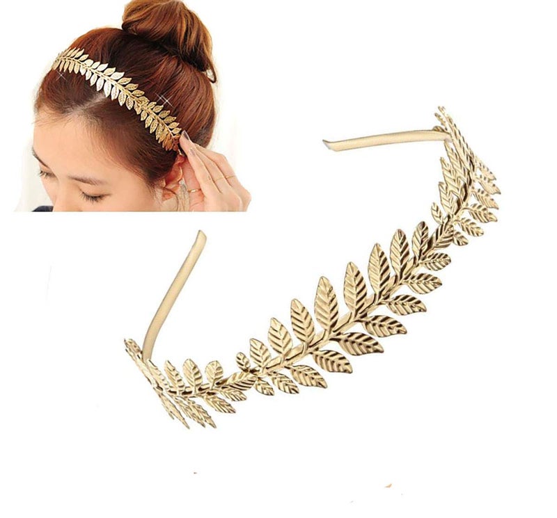 Fodattm Women Lady Greek Roman Laurel Leaf Hair Hoop HeadBand Bridal Hair Crown Headdress Metal Leaf Branch French Hair Bands Hair Accessories (Gold - A#) - Image 1