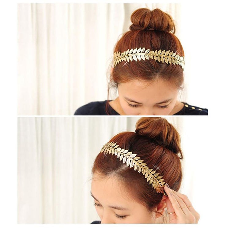 Fodattm Women Lady Greek Roman Laurel Leaf Hair Hoop HeadBand Bridal Hair Crown Headdress Metal Leaf Branch French Hair Bands Hair Accessories (Gold - A#) - Image 3