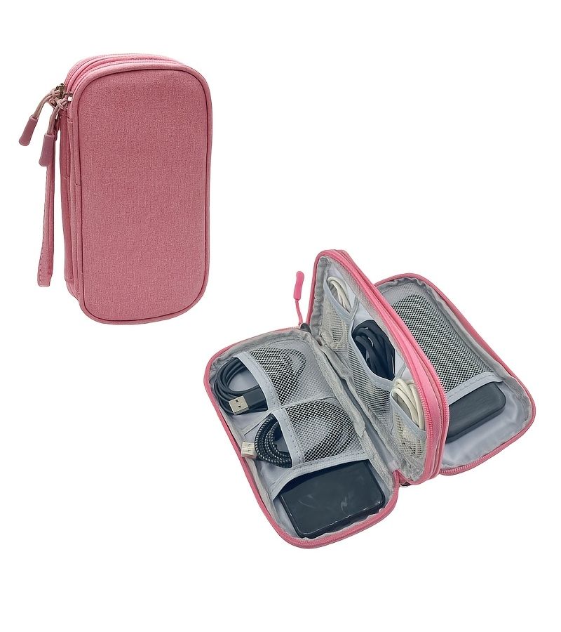 Double Layer Gray Multi Layer Data Cable Storage Bag Portable Data Cable Box Charger Power Cable Hard Disk Protective Case Headphone U Disk - Image 5