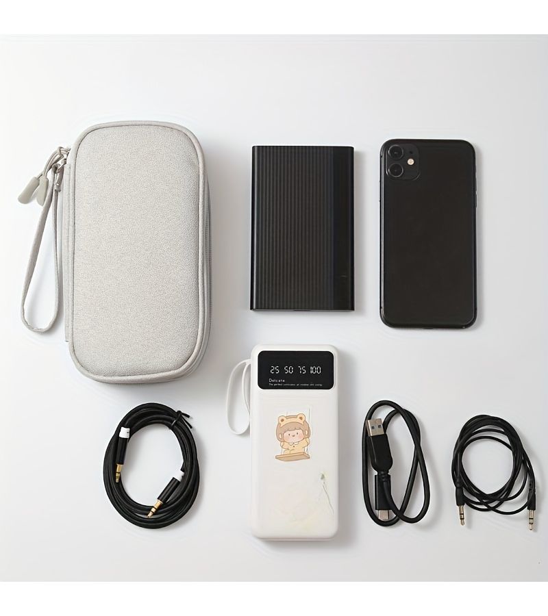 Double Layer Gray Multi Layer Data Cable Storage Bag Portable Data Cable Box Charger Power Cable Hard Disk Protective Case Headphone U Disk - Image 1