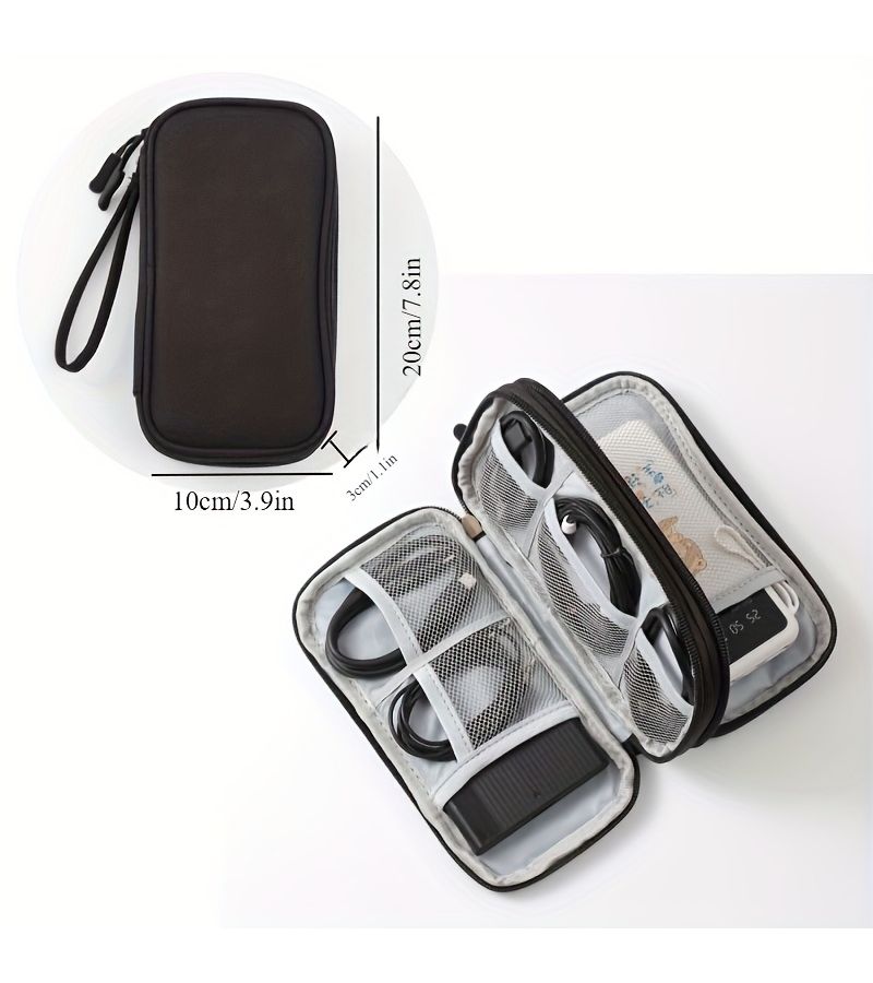 Double Layer Gray Multi Layer Data Cable Storage Bag Portable Data Cable Box Charger Power Cable Hard Disk Protective Case Headphone U Disk - Image 4