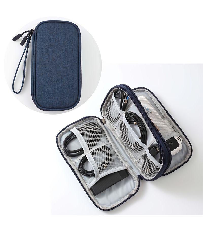 Double Layer Gray Multi Layer Data Cable Storage Bag Portable Data Cable Box Charger Power Cable Hard Disk Protective Case Headphone U Disk - Image 3
